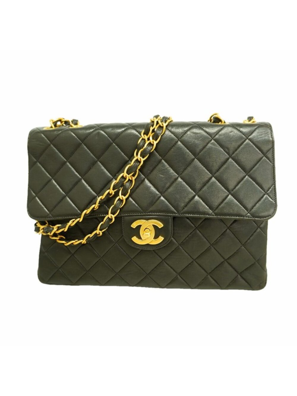 Chanel Shoulder Bag Maxi Quilted Lambskin Black Gold